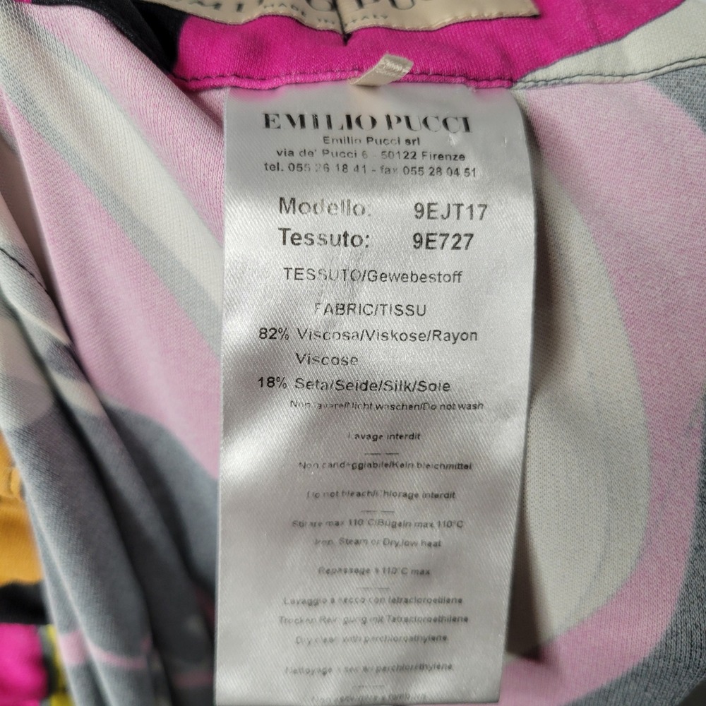 Emilio Pucci Italian Silk Blend Wide Leg Abstract Print Pants Pink Yellow 12 - Picture 5 of 13